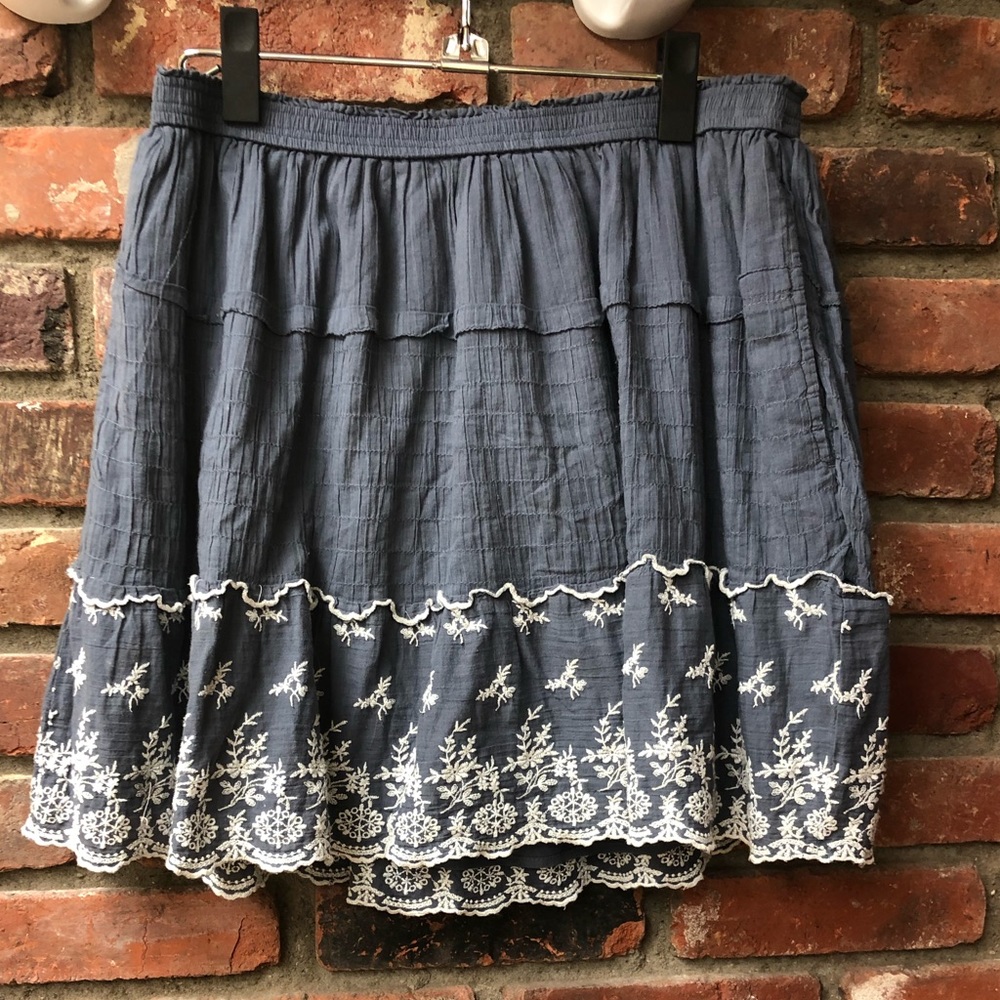 A&F Navy Blue Embroidered Mini Skirt